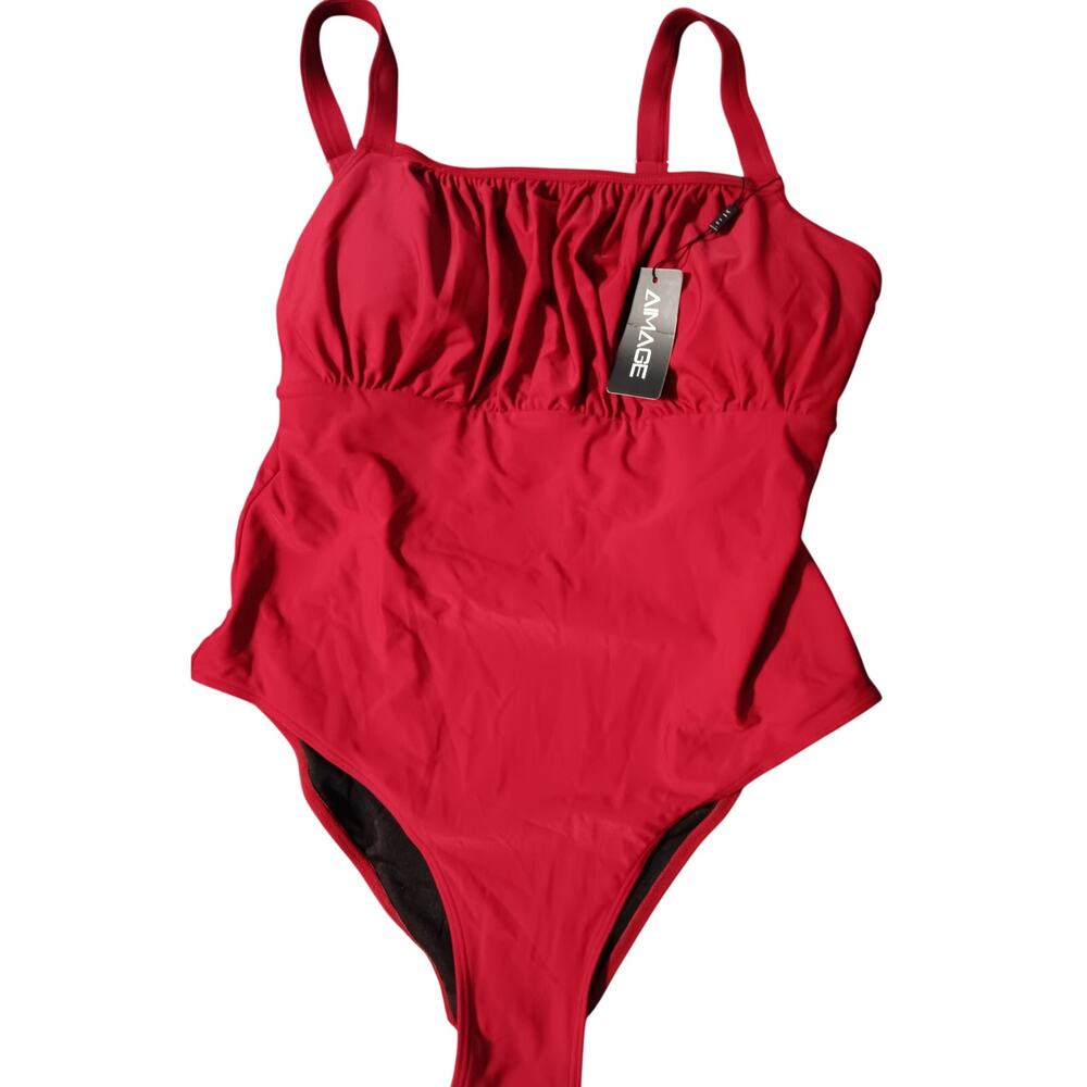 Lamaze Women's Red One-Piece Swimsuit - Ruched Bust, Adjustable Straps